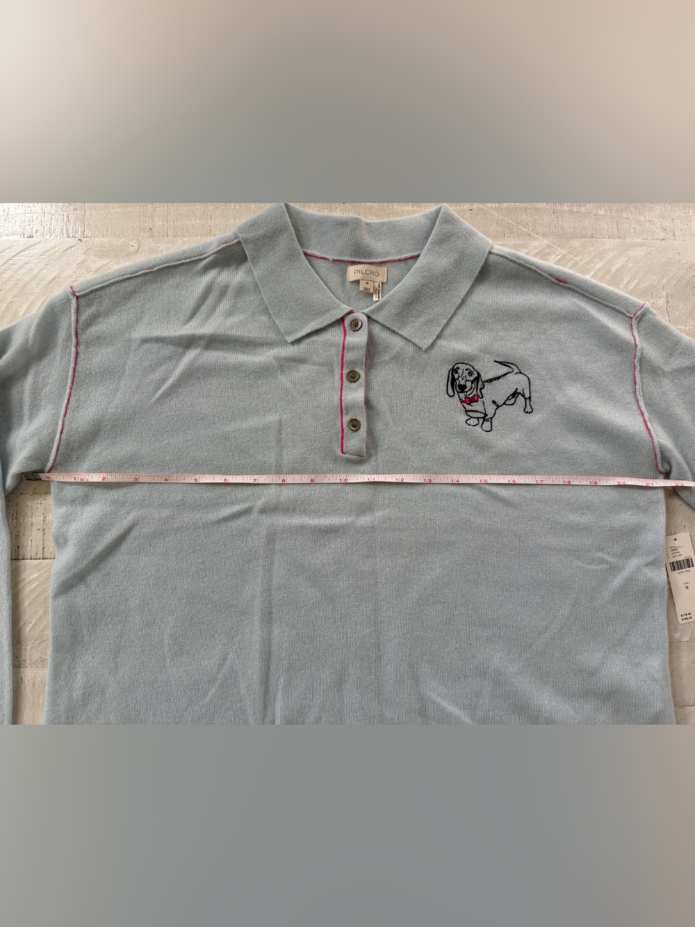 Anthropologie Pilcro The Jensen Cashmere Polo Sweater Dog Light Blue NWT Medium - Picture 6 of 12